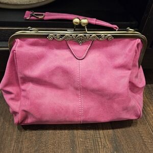 Vibrant Pink Bag with Ornate Gold Clasp - EUC